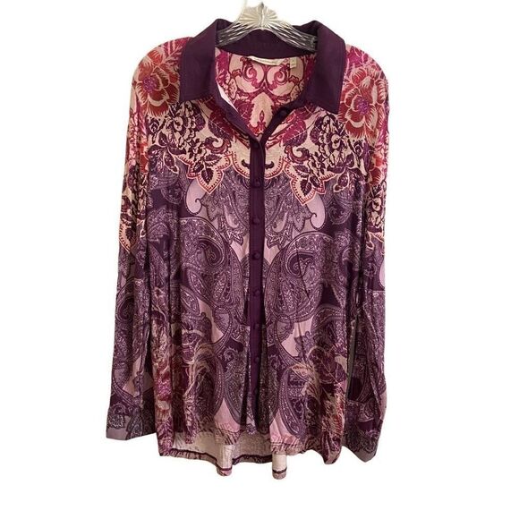 Soft Surroundings Seraphina Purple Paisley Button Long Sleeve Top - Picture 1 of 5